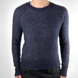 Autumn Cashmere Distressed Trim Dark Indigo Raglan Sweater